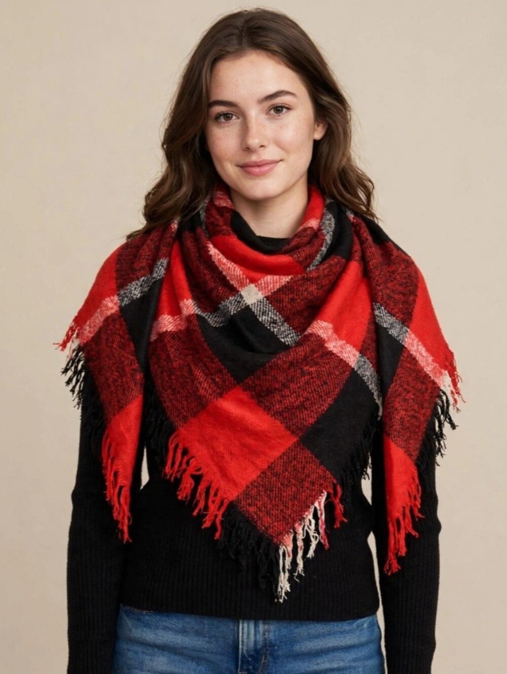TORRID NWT Red Buffalo Plaid Blanket Scarf Oversized Fringe Shawl Wrap One Size
